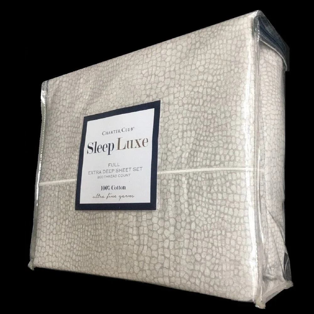new PEBBLE Charter Club Sleep Luxe 800 TC 100% Cotton FULL Extra-Deep Sheet Set